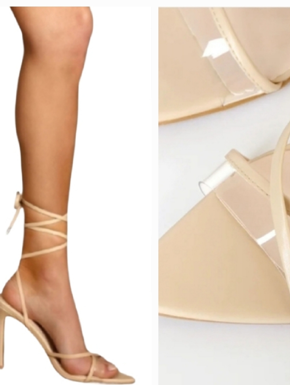 LULU'S Optimuh Nude & Clear Lace Up Ankle Vinyl Heels 10.